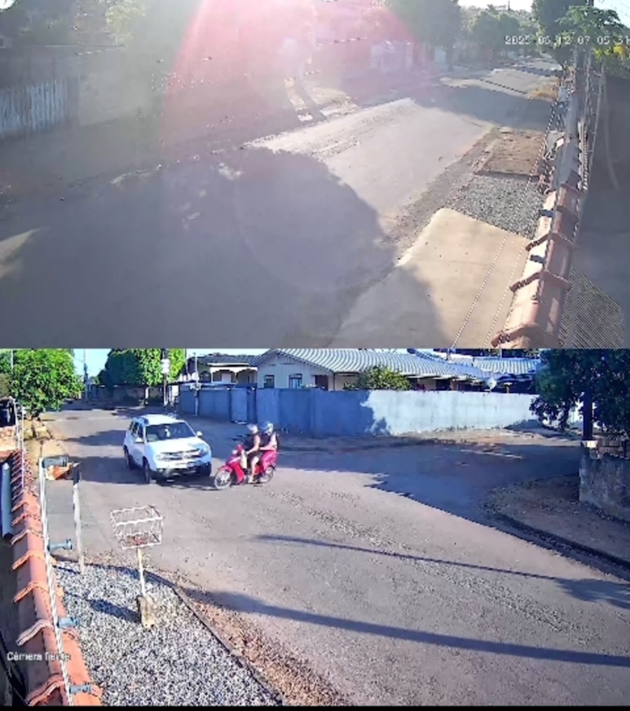 Mãe e filho são arremessados após colisão entre motoneta e SUV em Alta Floresta; vídeo registra acidente
