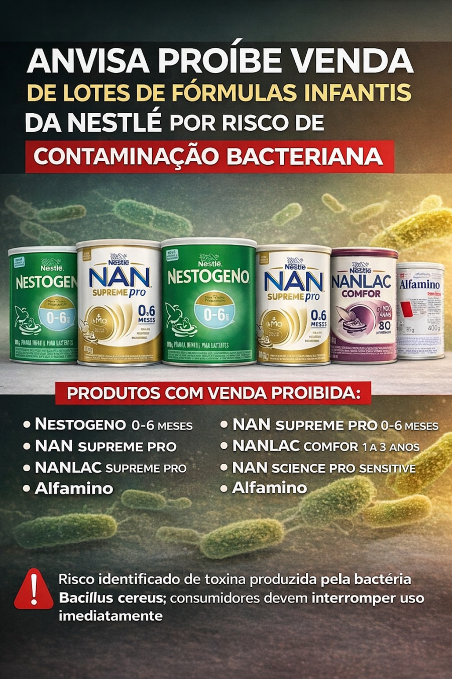 Anvisa proíbe venda de lotes de fórmulas infantis da Nestlé por risco de contaminação bacteriana