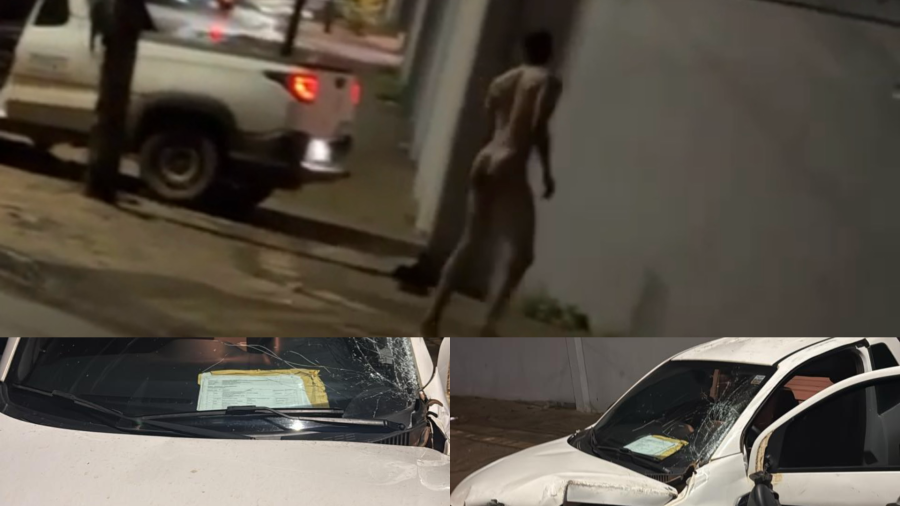 Veja vídeo: homem corre nu após bater carro e quebrar portão de motel em Várzea Grande