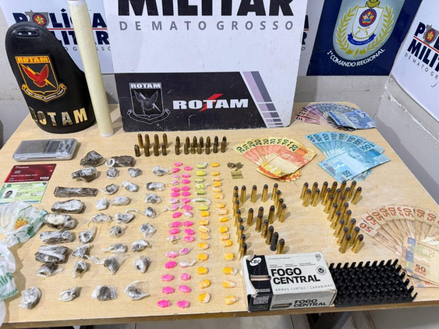 Rotam prende homem com porções de drogas e munições de diversos calibres em Cuiabá