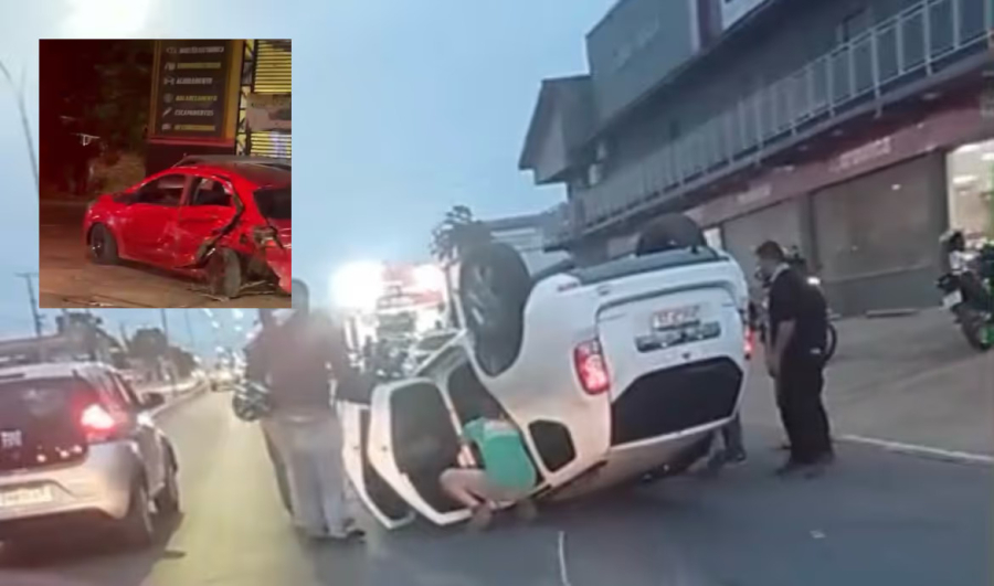 VÍDEO: Câmeras flagram colisão e capotamento na Avenida Filinto Müller, em Várzea Grande