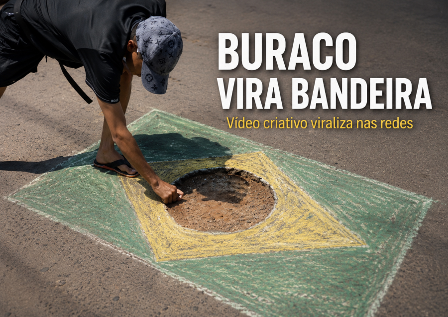 Vídeo de jovens usando buraco para desenhar bandeira do Brasil viraliza nas redes
